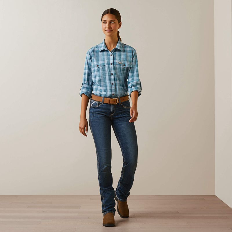 Clear Sky Plaid Ariat Rebar Made Tough Durastretch Work Shirt | 06SGJEATR