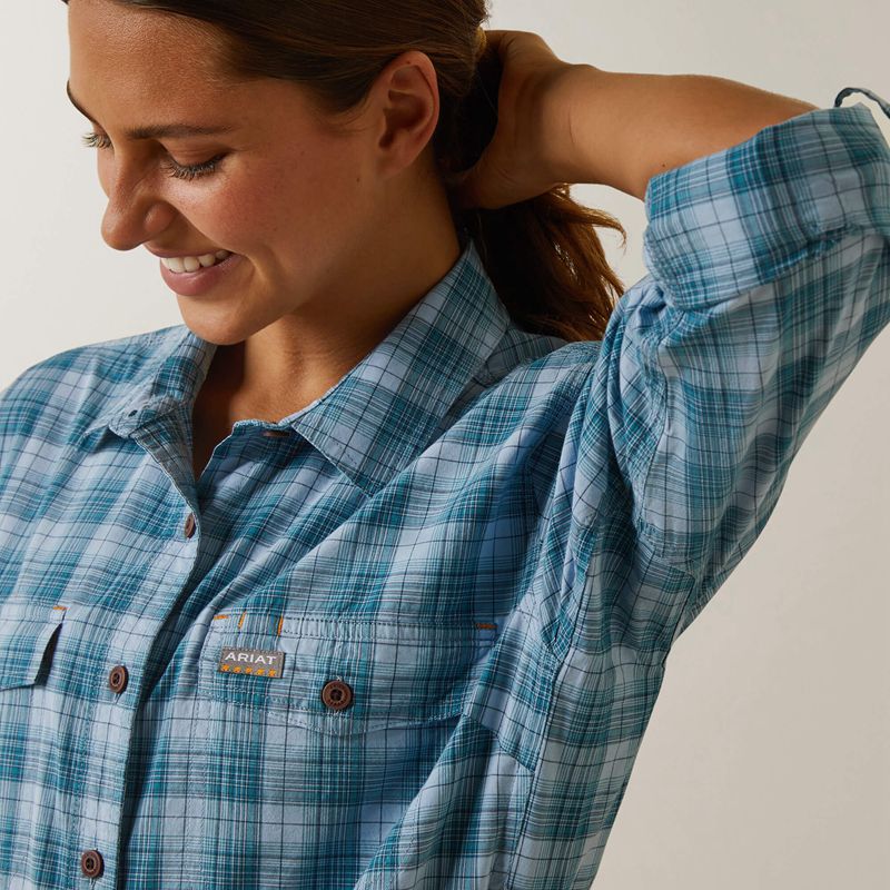 Clear Sky Plaid Ariat Rebar Made Tough Durastretch Work Shirt | 06SGJEATR