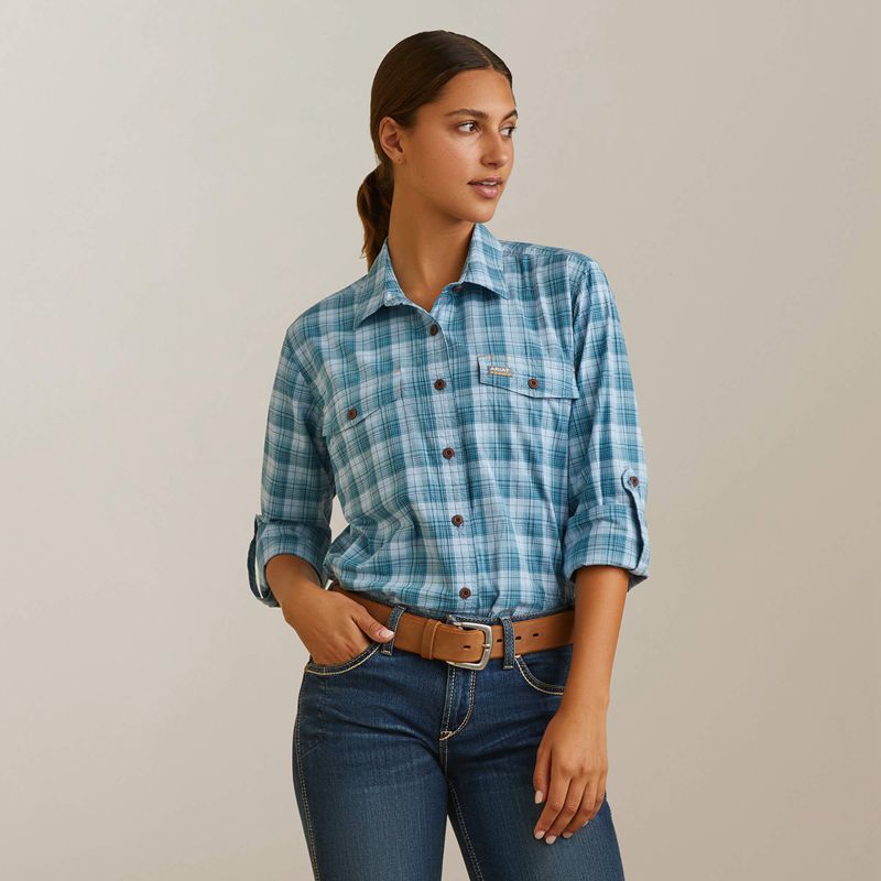 Clear Sky Plaid Ariat Rebar Made Tough Durastretch Work Shirt | 06SGJEATR