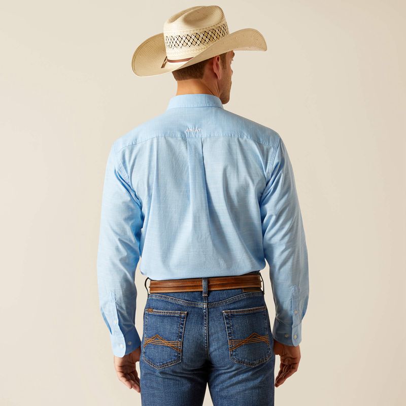 Coast Azure Blue Ariat Solid Slub Classic Fit Shirt | 81FIOGJEV