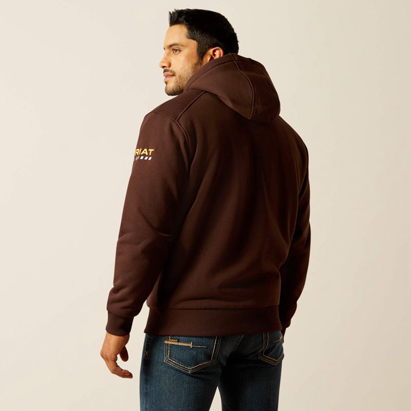 Coffee Bean Ariat Rebar All-Weather Sherpa-Lined Full Zip Hoodie | 04JRUSEOB