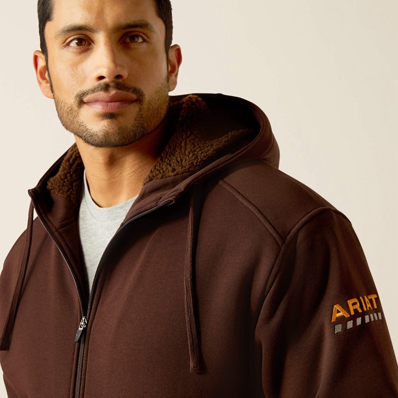 Coffee Bean Ariat Rebar All-Weather Sherpa-Lined Full Zip Hoodie | 04JRUSEOB