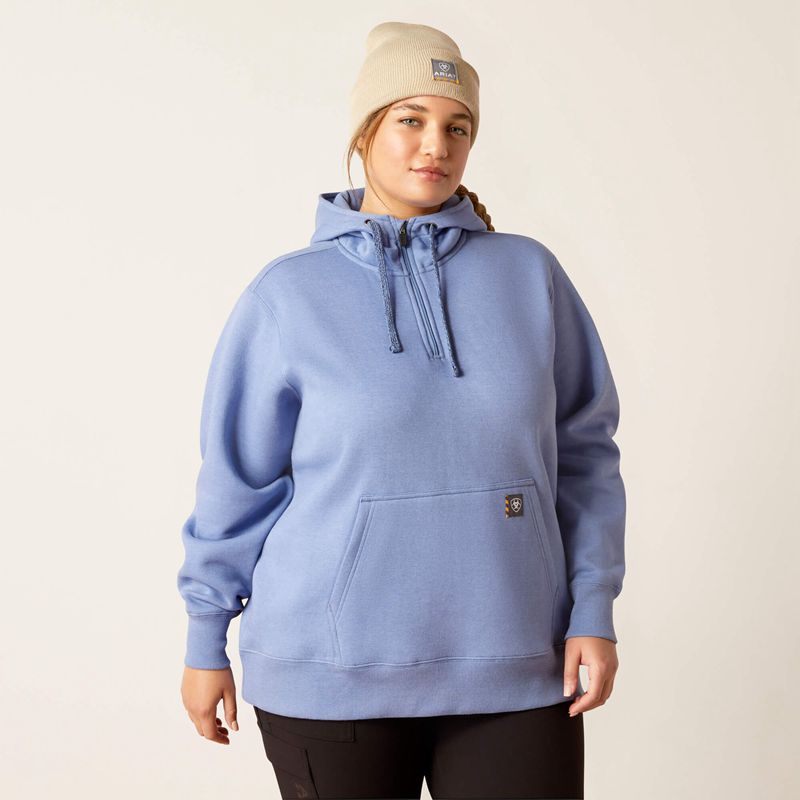 Colony Blue Heather Ariat Rebar Skill Set 1/2 Zip Hoodie | 19DKUJAOZ