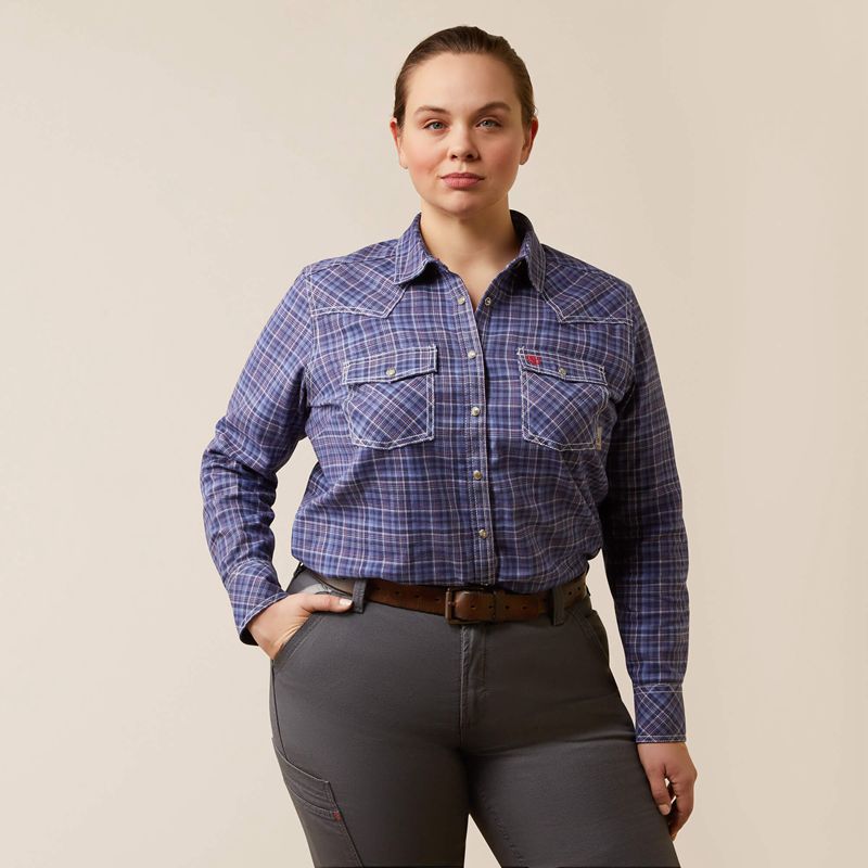 Colony Blue Plaid Ariat Fr Tillie Snap Work Shirt | 13SJRFKDG