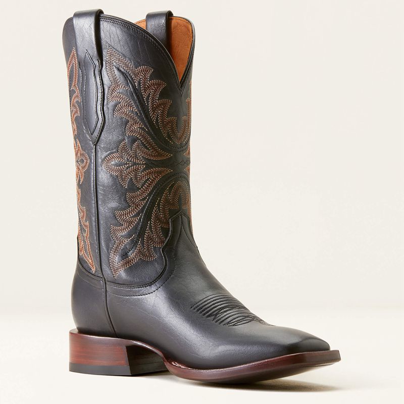 Cool Black Bison Ariat Bench Made Bassett Cowboy Boot | 32ELHAZRC