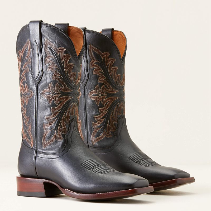 Cool Black Bison Ariat Bench Made Bassett Cowboy Boot | 32ELHAZRC