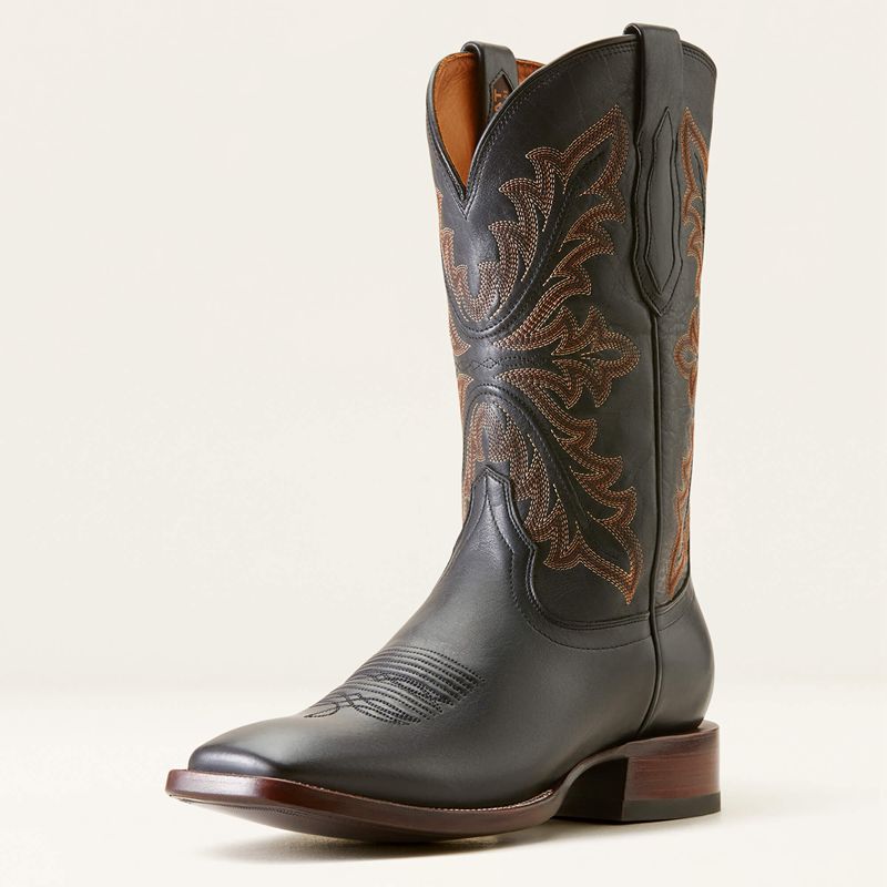 Cool Black Bison Ariat Bench Made Bassett Cowboy Boot | 32ELHAZRC