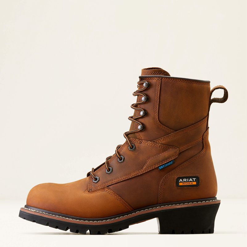 Copper Brown Ariat Logger Shock Shield Waterproof Work Boot | 63HDNUWPC