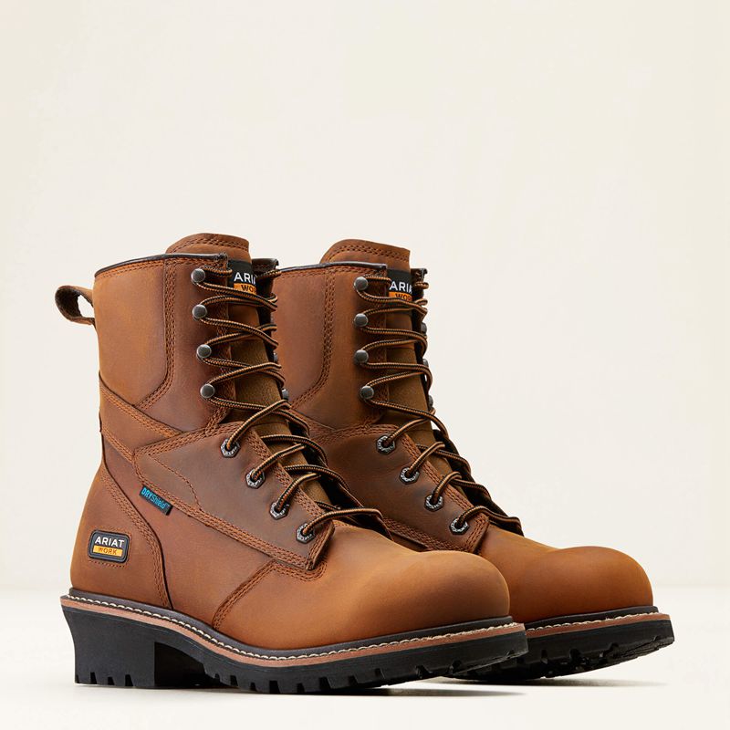 Copper Brown Ariat Logger Shock Shield Waterproof Work Boot | 63HDNUWPC