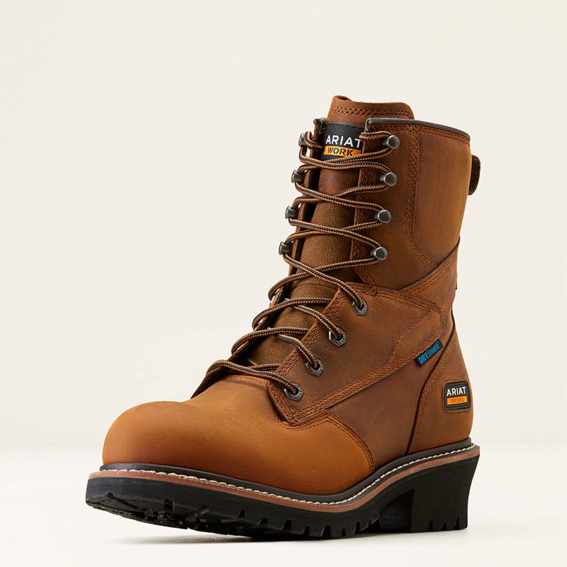 Copper Brown Ariat Logger Shock Shield Waterproof Work Boot | 63HDNUWPC