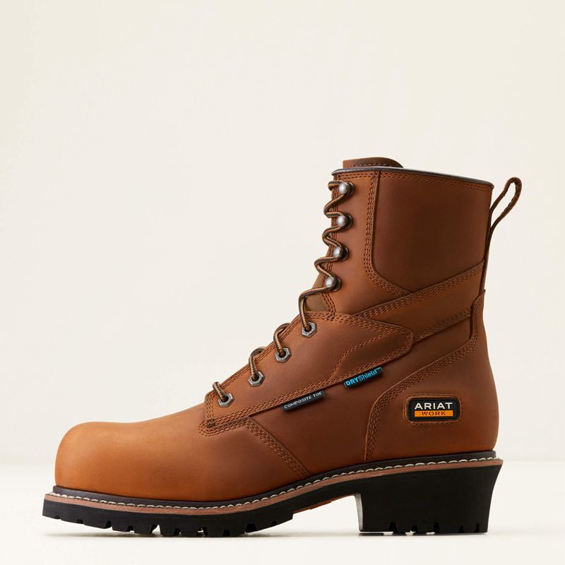 Copper Brown Ariat Logger Shock Shield Waterproof Composite Toe Work Boot | 57QCDPOVI