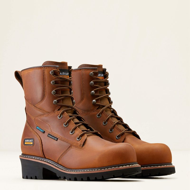 Copper Brown Ariat Logger Shock Shield Waterproof Composite Toe Work Boot | 57QCDPOVI