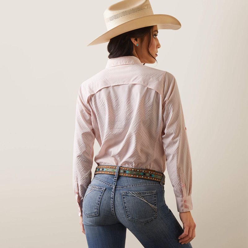 Coral Blush/White Check Ariat Venttek Stretch Shirt | 98PGNIYMZ