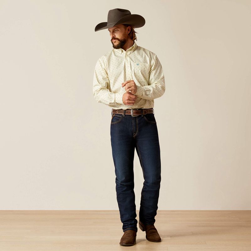 Cream Ariat Wrinkle Free Griffin Classic Fit Shirt | 45OELIYMX