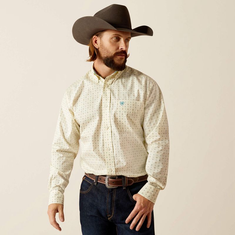 Cream Ariat Wrinkle Free Griffin Classic Fit Shirt | 45OELIYMX