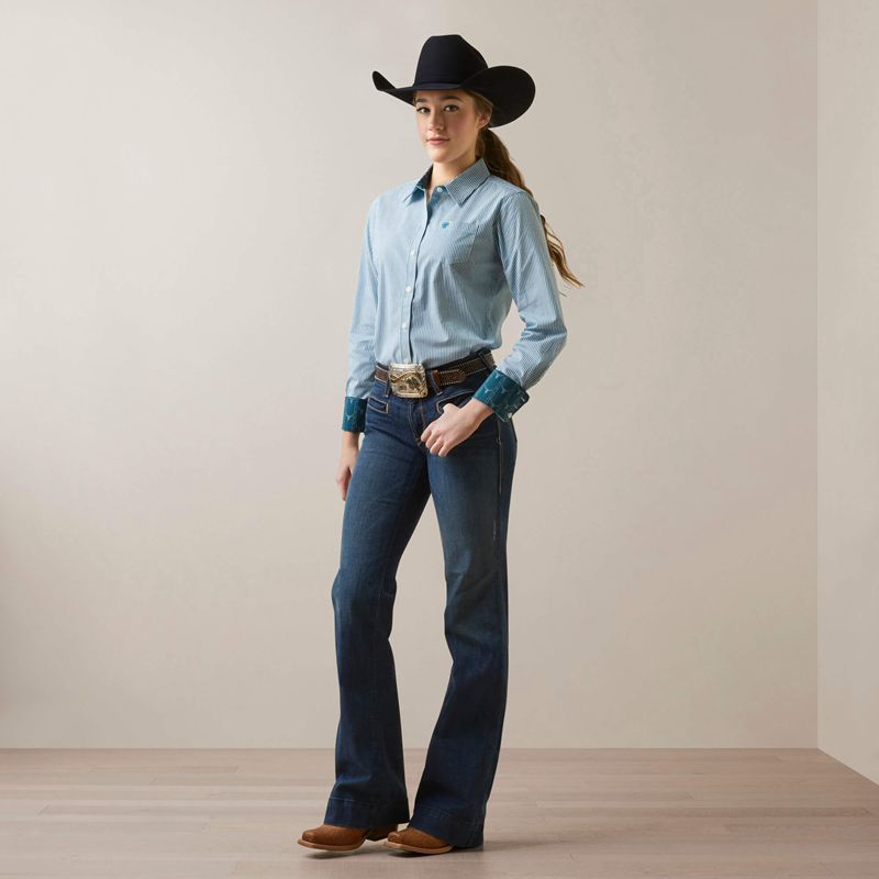 Crystal Teal Stripe Ariat Kirby Stretch Shirt | 72UWHMVOK