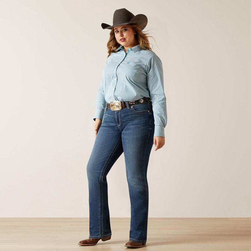 Crystal Teal Stripe Ariat Kirby Stretch Shirt | 72UWHMVOK