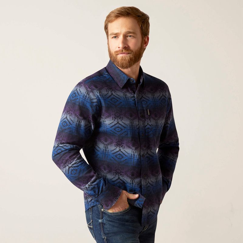 Dark Blue Chambray Ariat Marley Stretch Modern Fit Shirt | 73WBYKGNC