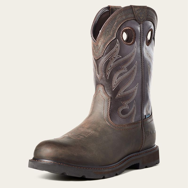 Dark Brown Ariat Groundwork Waterproof Work Boot | 53LNPBMSY