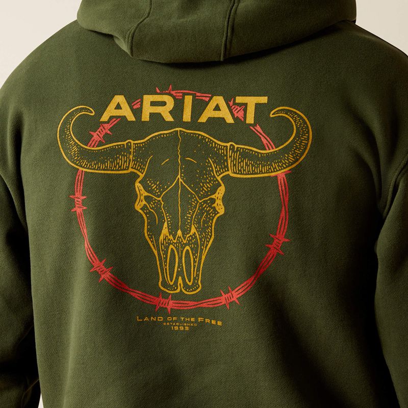 Dark Green Ariat Barbwire Skull Hoodie | 28DKIXOPQ