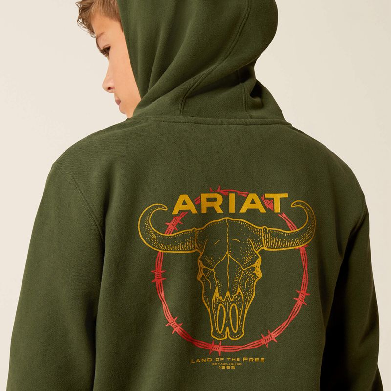 Dark Green Ariat Barbwire Skull Hoodie | 84SYNKWAU