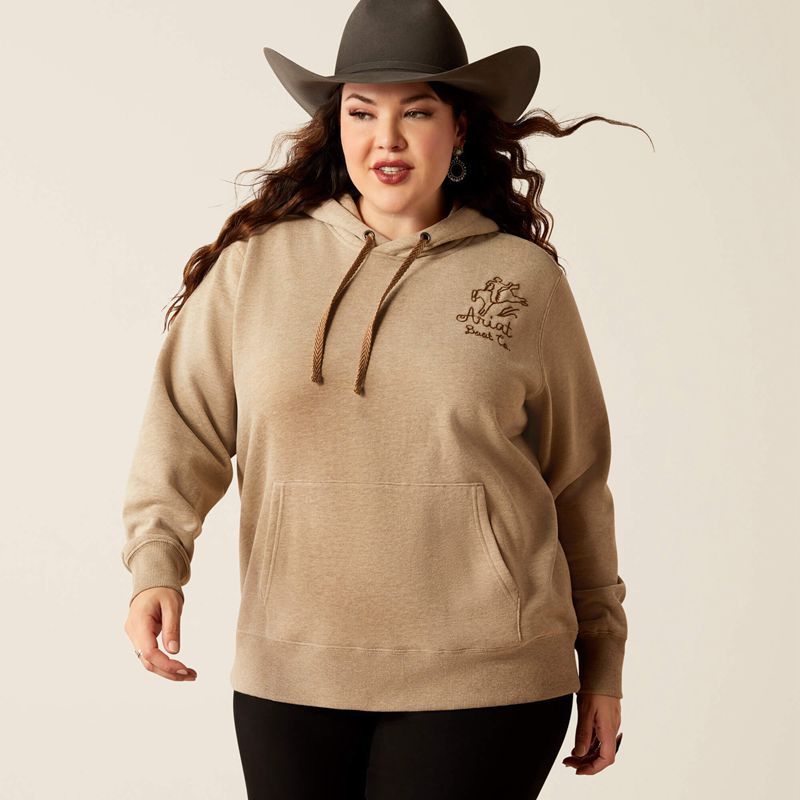 Dark Oatmeal Heather Ariat Bronco Stitch Hoodie | 13RLCPKWD