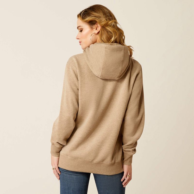 Dark Oatmeal Heather Ariat Bronco Stitch Hoodie | 13RLCPKWD