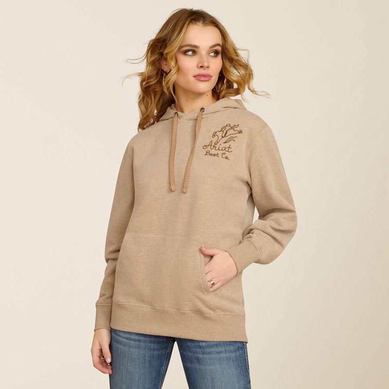 Dark Oatmeal Heather Ariat Bronco Stitch Hoodie | 13RLCPKWD