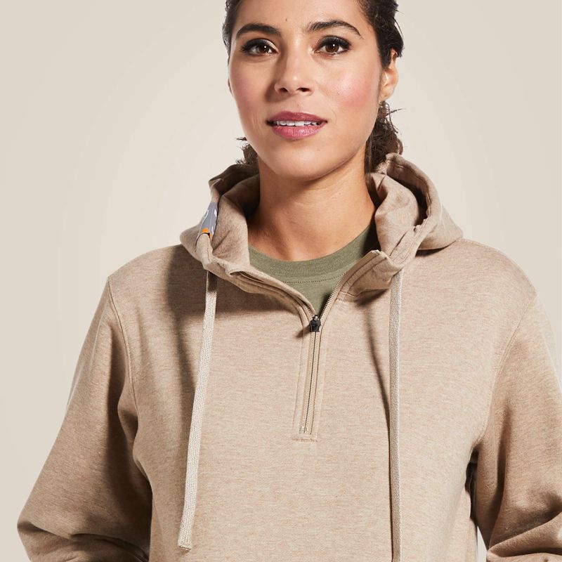 Dark Oatmeal Heather Ariat Rebar Skill Set 1/2 Zip Hoodie | 38KCHAYSN