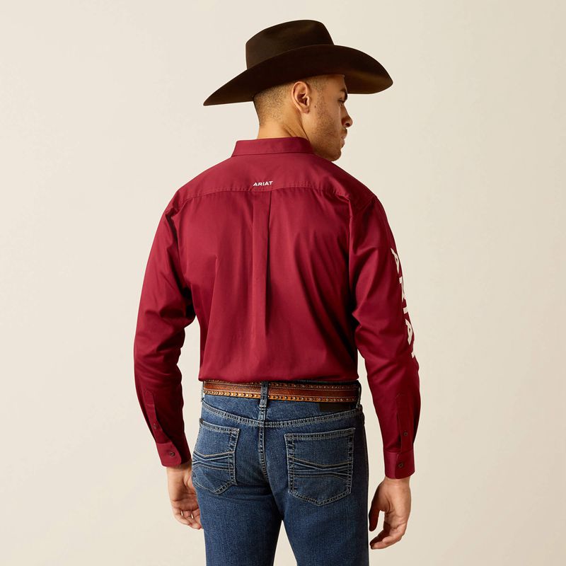 Dark Red/White Ariat Team Logo Twill Classic Fit Shirt | 56BDUAJMP