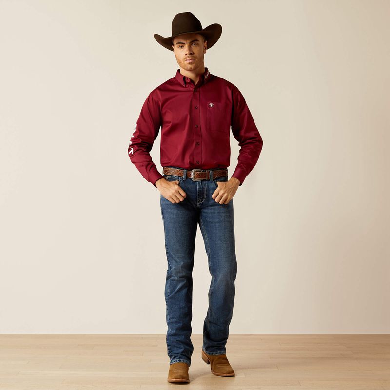 Dark Red/White Ariat Team Logo Twill Classic Fit Shirt | 56BDUAJMP