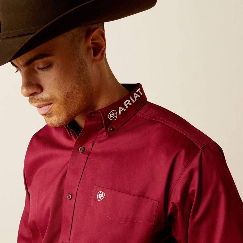 Dark Red/White Ariat Team Logo Twill Classic Fit Shirt | 56BDUAJMP