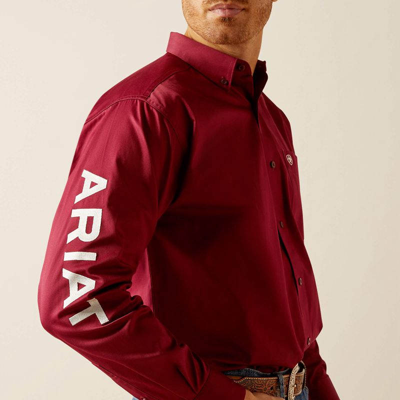 Dark Red/White Ariat Team Logo Twill Classic Fit Shirt | 56BDUAJMP