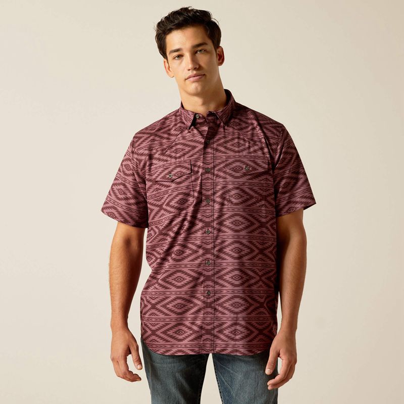 Dark Redwood Ariat Venttek Western Fitted Shirt | 85FAMNXSU