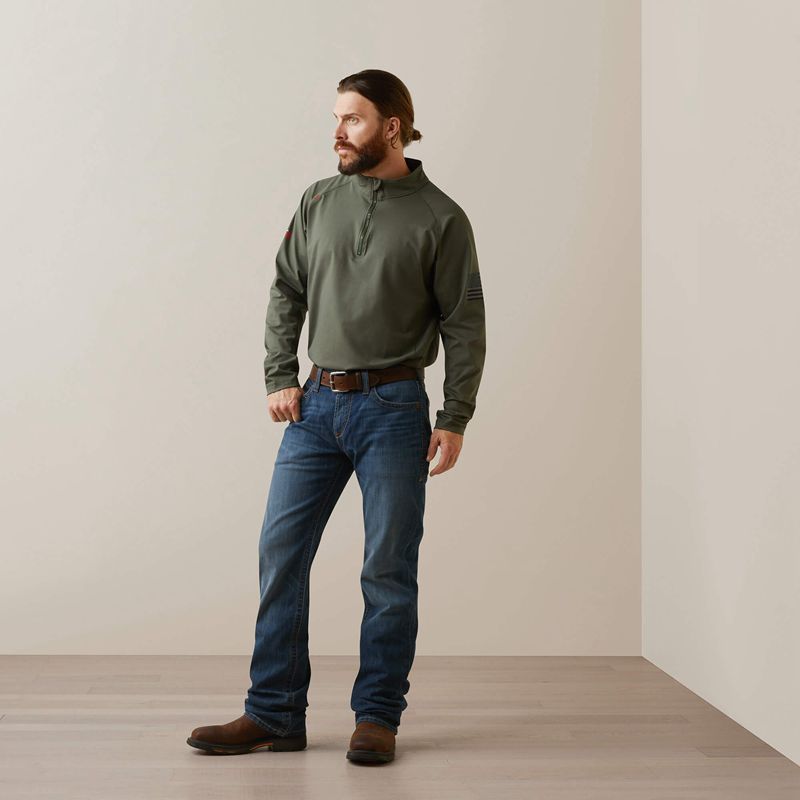 Dark Sage Ariat Fr Combat Stretch Patriot 1/4 Zip Work Shirt | 90TZEDYGM