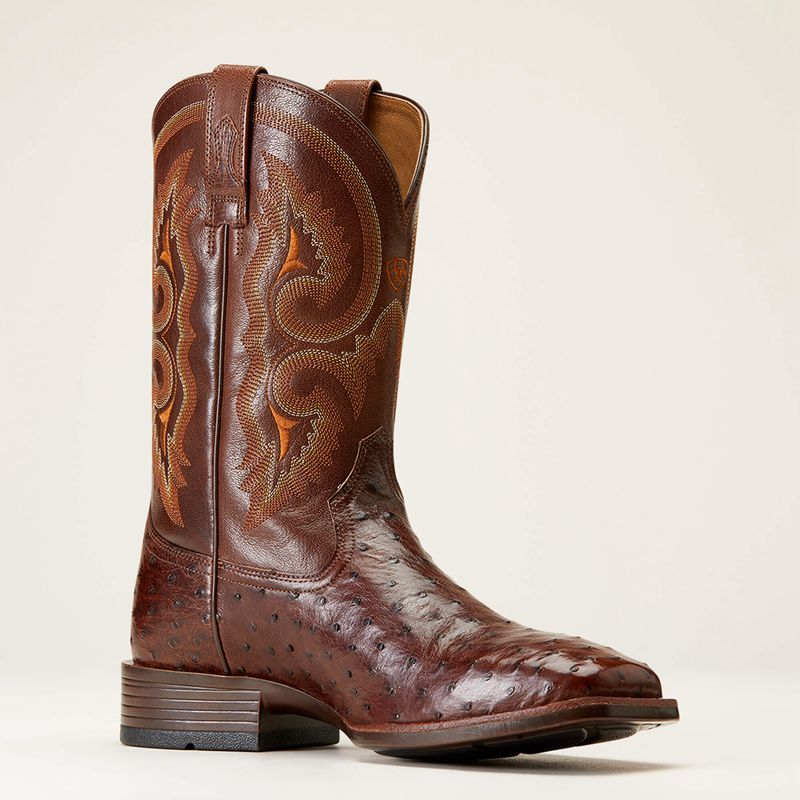 Dark Tabac Full Quill Ostrich Ariat Barley Ultra Western Boot | 90IYKWLGS