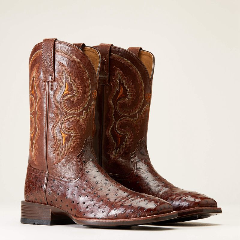 Dark Tabac Full Quill Ostrich Ariat Barley Ultra Western Boot | 90IYKWLGS