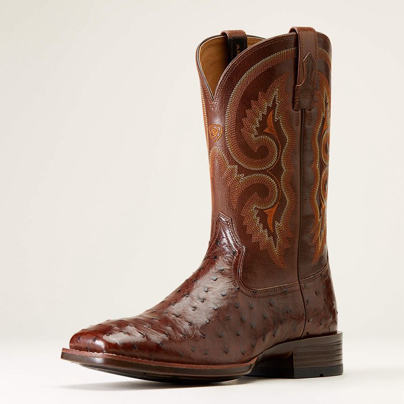 Dark Tabac Full Quill Ostrich Ariat Barley Ultra Western Boot | 90IYKWLGS