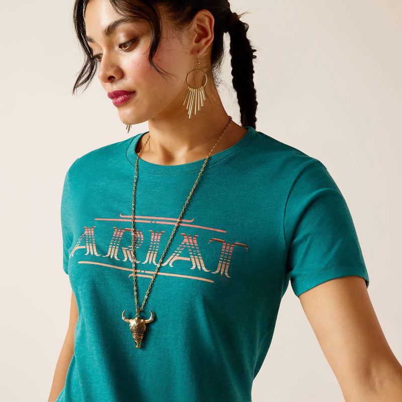 Dark Teal Heather Ariat Serape Style T-Shirt | 71TWSUYIV