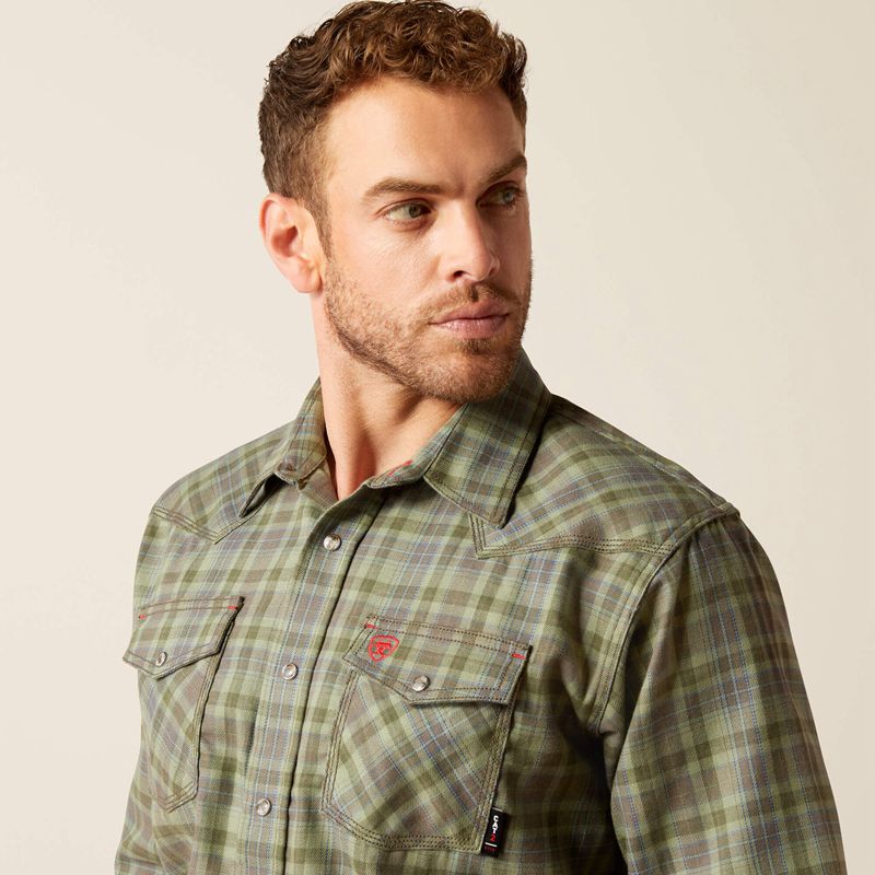 Deep Lichen Ariat Fr Sawtooth Retro Fit Snap Work Shirt | 89CRDOJHL