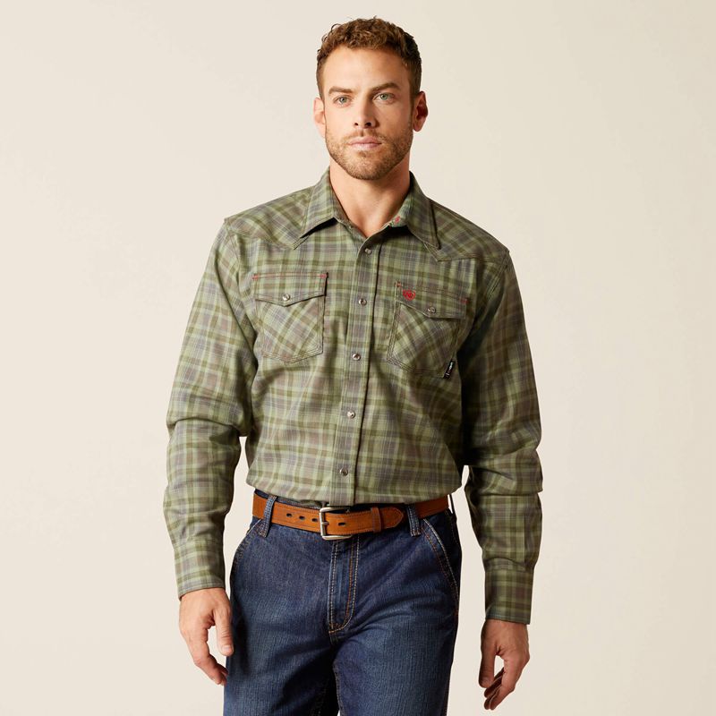 Deep Lichen Ariat Fr Sawtooth Retro Fit Snap Work Shirt | 89CRDOJHL