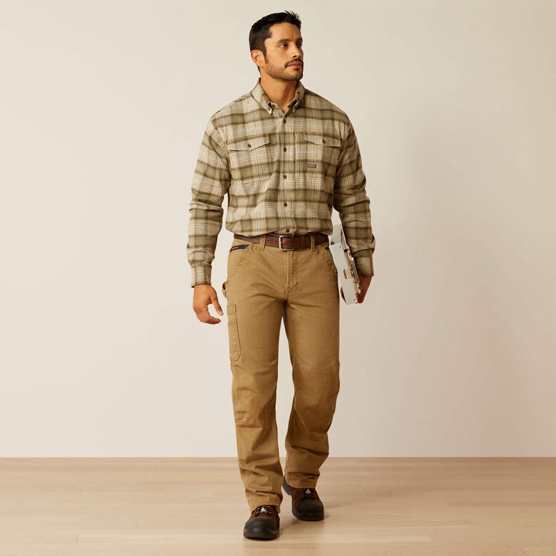 Deep Lichen Ariat Rebar Flannel Durastretch Work Shirt | 34YJEXNRC