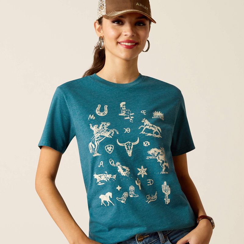 Deep Sea Heather Ariat Sketch Pad T-Shirt | 95PISCRQD