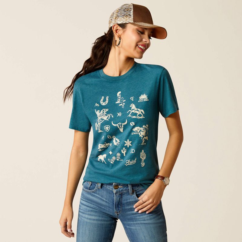 Deep Sea Heather Ariat Sketch Pad T-Shirt | 95PISCRQD