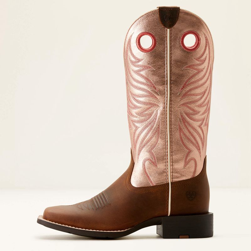 Distressed Brown/Golden Pink Ariat Round Up Ryder Western Boot | 91VHRLZQA