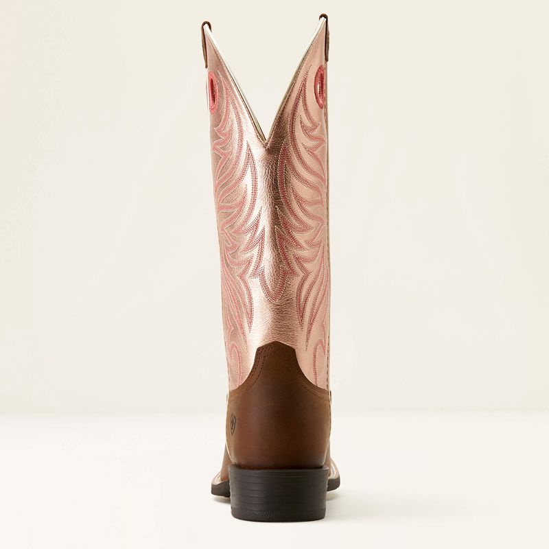 Distressed Brown/Golden Pink Ariat Round Up Ryder Western Boot | 91VHRLZQA