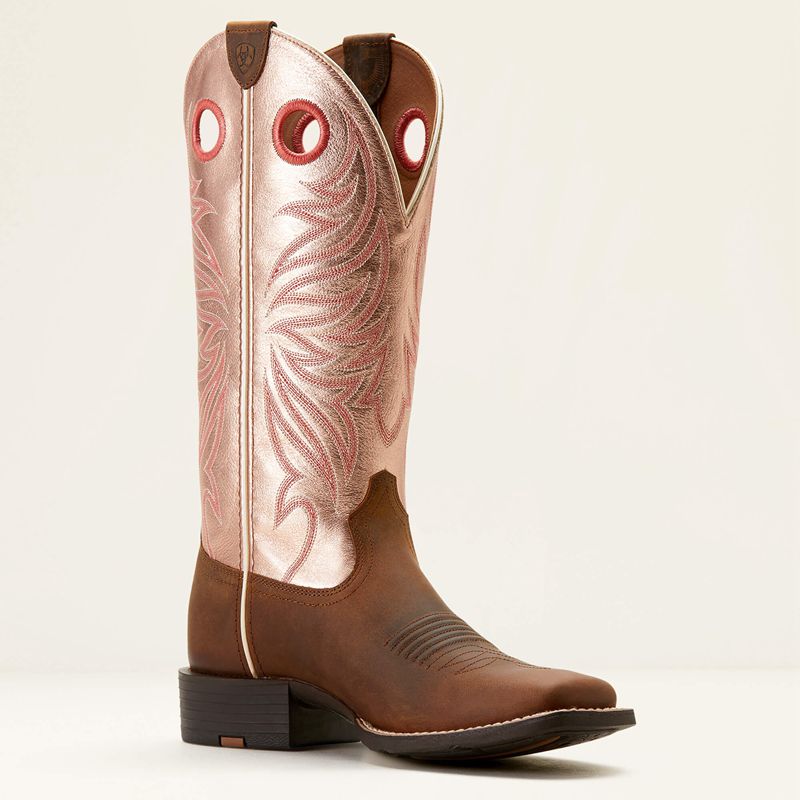 Distressed Brown/Golden Pink Ariat Round Up Ryder Western Boot | 91VHRLZQA