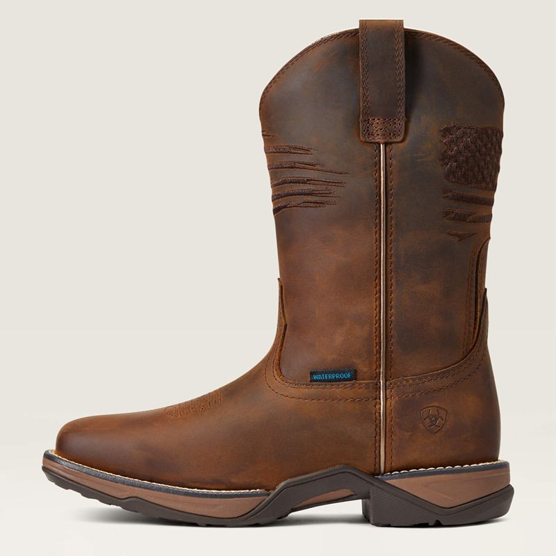 Distressed Brown Ariat Anthem Patriot Waterproof Western Boot | 01QJCFADZ