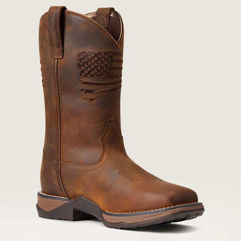 Distressed Brown Ariat Anthem Patriot Waterproof Western Boot | 01QJCFADZ