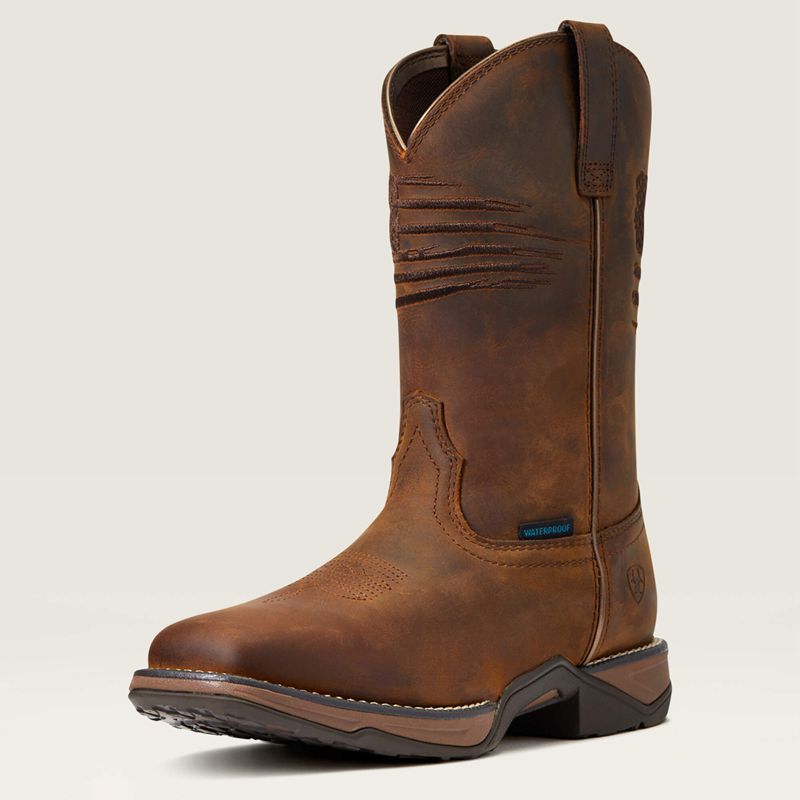 Distressed Brown Ariat Anthem Patriot Waterproof Western Boot | 01QJCFADZ